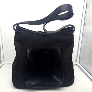 LANCEL Vintage Black Nylon Genuine Leather Shoulder Hobo Bag
